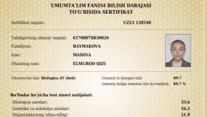 Toshkentlik o‘quvchi qiz tibbiyot yo‘nalishida 189 ball oldi